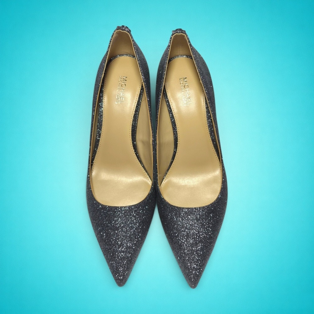 New Women's Michael Kors Alina Flex Pump Glitter Leather, Color Gunmetal, Size 7 - Picture 4 of 11